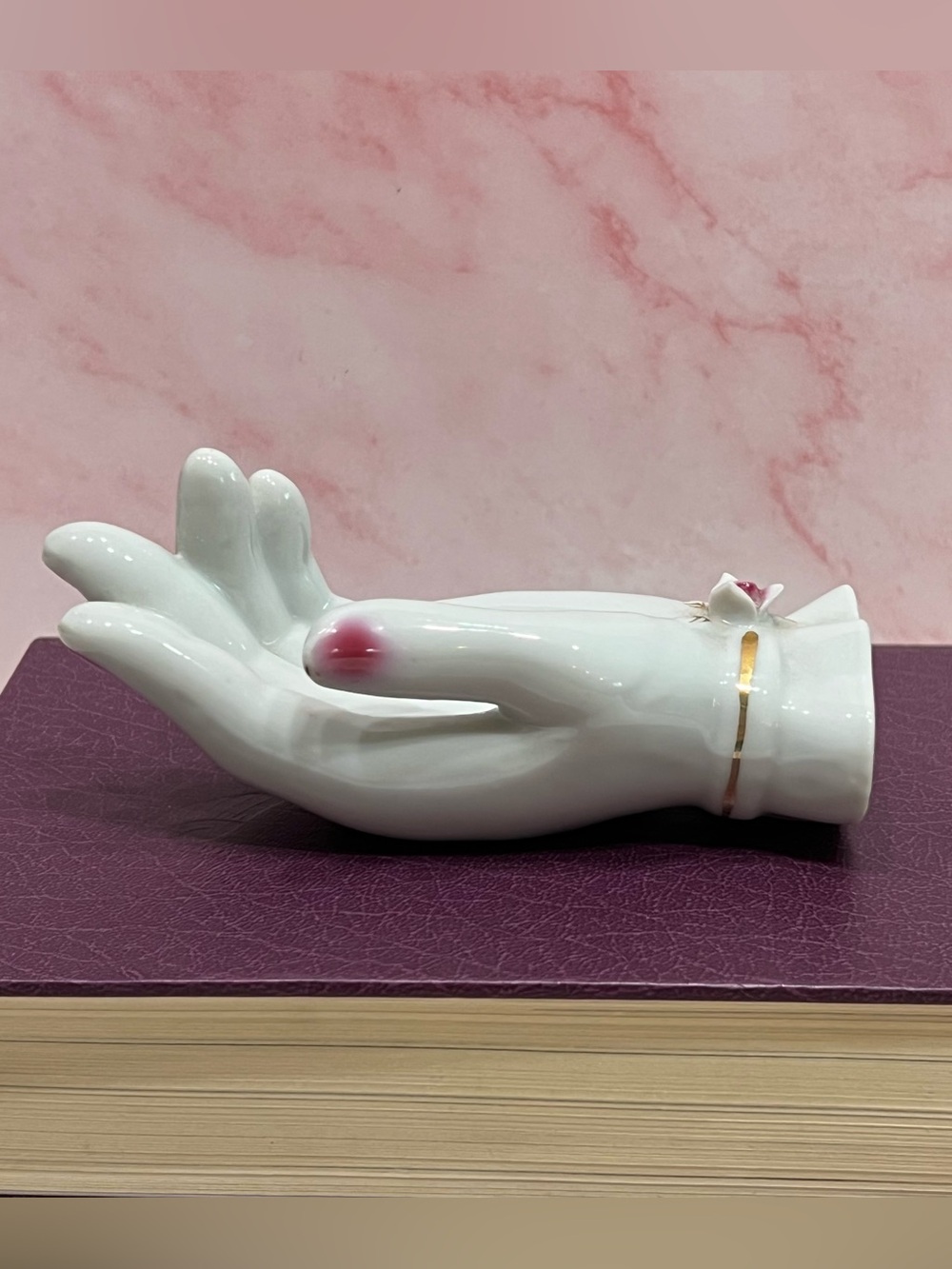 Vintage Porcelain Hand Ring Jewelry Holder Trinket Dish MCM Hollywood Regency